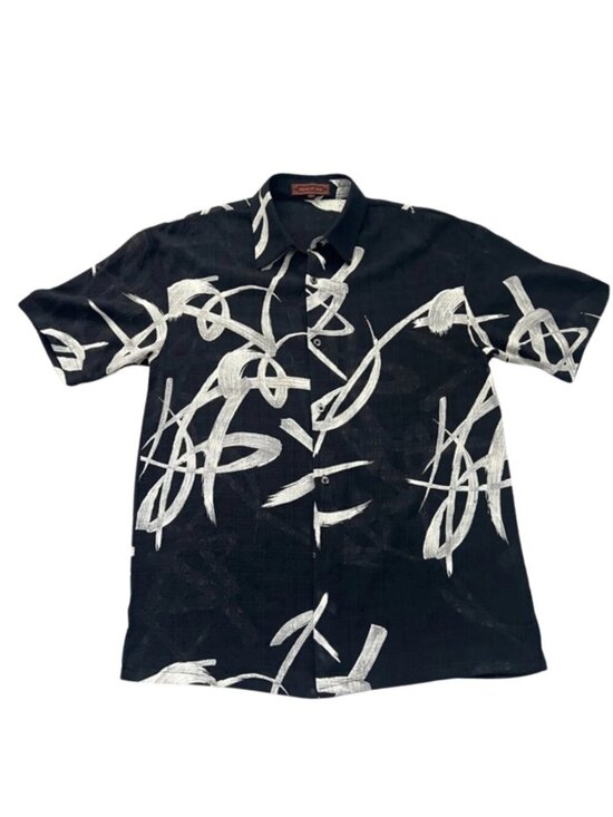 Creme De Silk Other - VTG Crème De Silk Men’s Black Abstract Silk Blend Short-Sleeve Button Shirt - L